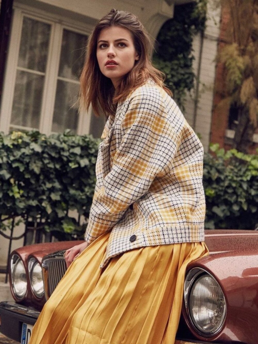FRNCH Paris Wool Blend Plaid Double-Breasted Coat Jacket